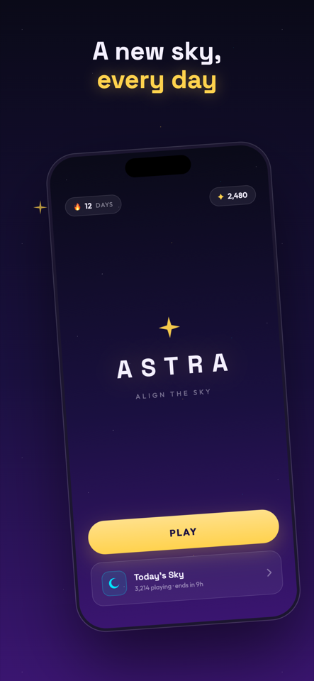ASTRA home screen — a new sky awaits